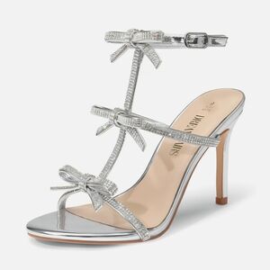 Dream Pairs Silver Bow-Embellished Heels